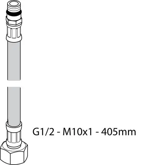 Flexibler Schlauch mit G1/2 und M10x1 Anschlüssen, abgebildet in schematischer Darstellung. Teil des Ideal Standard Sortimentes.